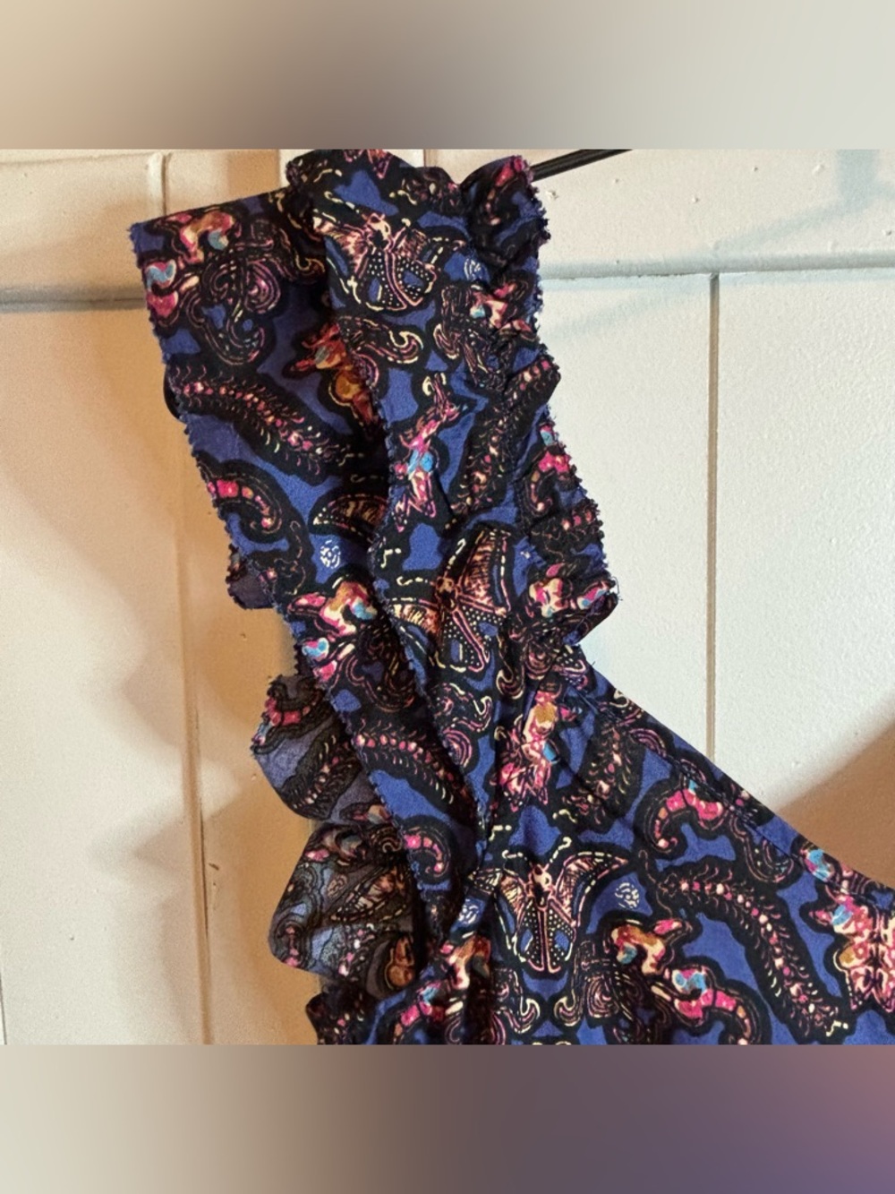Caroline Constas Navy Pansy Print Maxi Dress Ruffle Strap Cotton S NWT - Picture 7 of 16